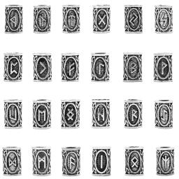 Viking Rune Metal Tubo Spacer Beads, Trança De Cabelo, Barba, Dreadlock, Pingente para Fazer Jóias DIY, Conjunto 24Pc - Image 3