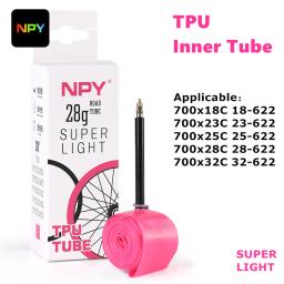 Npy 1 pçs ultraleve 28g bicicleta tpu tubo interno 700x18 25 28 32 bicicleta de estrada tpu material pneu 65mm comprimento válvula francesa - Image 1