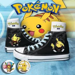 Sapatos de lona anime Pokémon Pikachu para meninos e meninas, sapatos baixos impressos pintados à mão, respirável de cano alto, presente de estudante, novo, verão - Image 6
