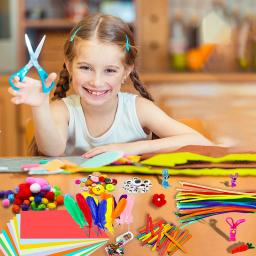 Diy arte artesanato kit para crianças pompons tubo pena espuma flores letras adesivo de cristal wiggle olhos googly kits de material artesanal - Image 6