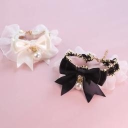 Colar de pérolas de laço bowknot para cachorro, colar bonito, decoração de pescoço doce, gravata de cachorro, babadores para gatinhos, pet suprimentos, preto, nova moda - Image 2