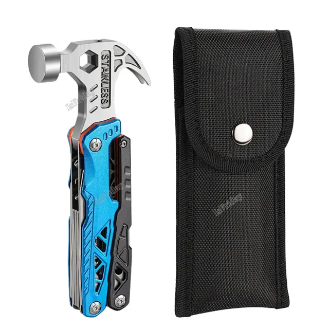 Garra Martelo Multifuncional para Camping: Kit Completo com Faca Dobrável, Alicate, Chave Inglesa Ajustável e Chave de Fenda com Bits