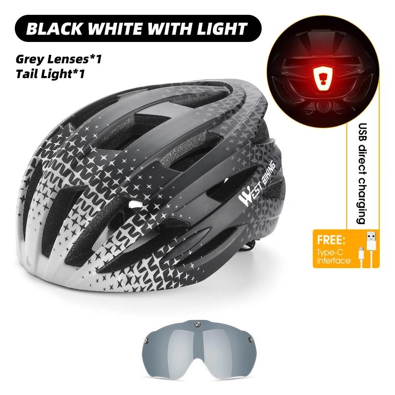 West biking bicicleta óculos magnéticos capacete com luz traseira ultraleve das mulheres dos homens bonés seguros mtb capacete da bicicleta de estrada equipamentos ciclismo - Image 1