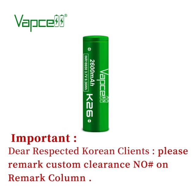 Vapcell vapcell k26 inr18650 2600mah 25a recarregável li-ion 3.7 baterias célula para lanterna