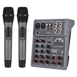 Mixer de áudio com microfone sem fio, 6 canais, misturando console, acessórios eletrônicos para instrumentos musicais, BT Mixer, OTG, 4DSP Scene Effects - Image 1