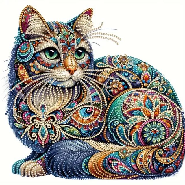 Kit de Pintura Diamante em Formato de Gato, DIY 5D com Cristais para Artesanato em Mosaico Parcial, Inclui 1 Peça