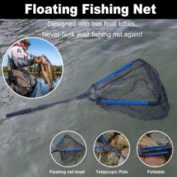 Nova rede de pesca flutuante liga alumínio dobrável telescópica pouso alça retrátil malha náilon mar pesca accessorie - Image 5