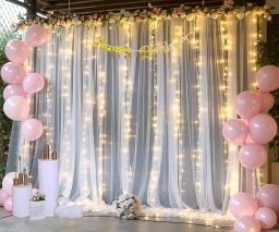 Cortinas de pano de fundo branco com luzes LED para festa, fundo de casamento, chá de bebê, decorações de sessão de fotos de aniversário, 2 painéis - Image 6