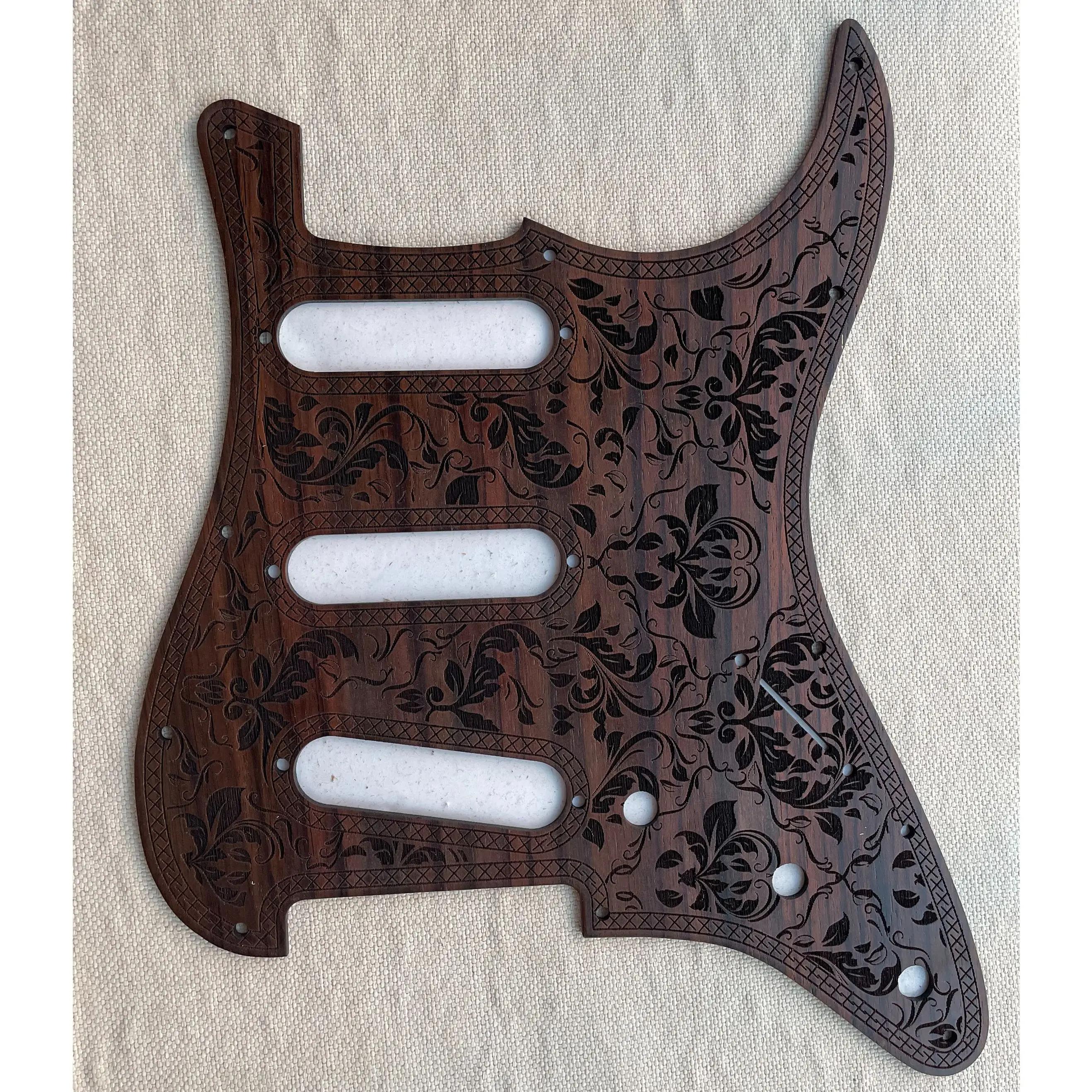 Handmade Carved Pattern Rosewood Guitarra Elétrica Pickguard, Scratch Plate & Parafusos, 11 Furos, SSH, SSS, Peças S T - Image 1