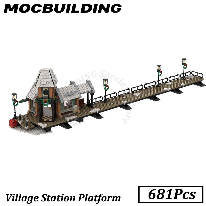 Estação Ferroviária De Aldeia Com Plataforma, Blocos De Construção MOC, Brinquedos De Construção, Presentes De Exibição, Presente De Aniversário, Modelo De Tijolos - Image 1