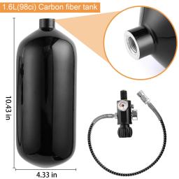 Dot Fibra De Carbono Tanque com Válvula Dual Gauge, Paintball Fill Station, PCP Sistema de Carregamento completo, 98ci, 1.6L, Dot, 5/8-18UNF Rosca - Image 2