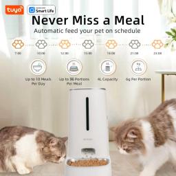 Wi-Fi Habilitado Alimentador Pet para Cães e Gatos, Controle de App, Tigelas De Aço Inoxidável, Baixo Alarme De Alimentos, IPETMON, Tuya Smart Life App, 4L - Image 3