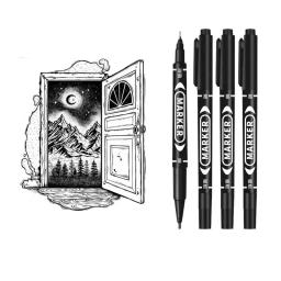 Dupla ponta permanente caneta marcador, tinta impermeável oleosa, bico fino, preto bruto, azul, vermelho, adequado para desenho de papel, vidro logística, 10pcs - Image 3