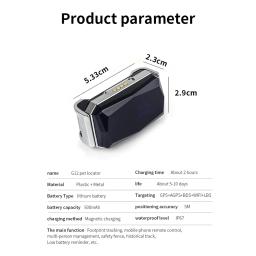 G12 Rastreador de localização GPS impermeável, coleira inteligente, localizador de rastreamento de animais, IP67, registro anti-perdido, multifuncional para gato e cachorro - Image 6