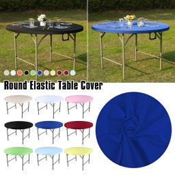 Rodada Elástica Equipado Cobertura De Mesa, estiramento Sólido, Simples Bar Toalha De Mesa Exposição, Banquete De Casamento, Piquenique Decoração Do Partido - Image 1