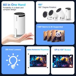 Projetor Magcubic Android 11 HY300 Pro 720P 4K 260ANSI AllwinnerH713 180 °   Projetor portátil externo flexível BT5.0 Home Cinema - Image 2