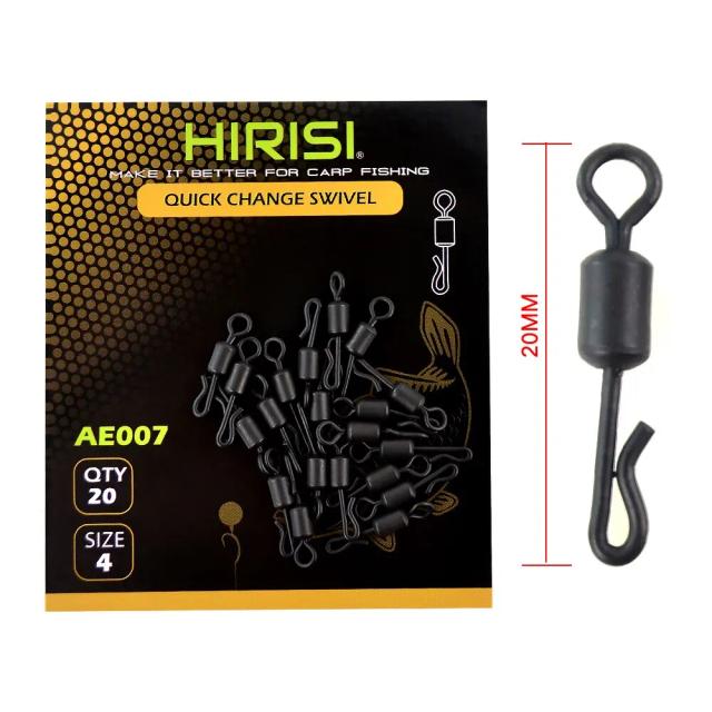 HIRISI Carpa Pesca Gire Mudança Rápida Matt Black 20 Peças