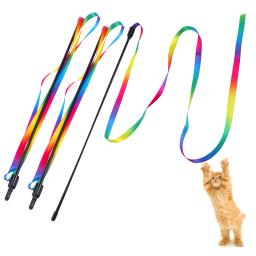 Rainbow Ribbon Teaser Toy para Gato, Fun Stick, Interativo, Indoor, Exercício saudável, Pet Supplies, Gatinho Toy, 3pcs - Image 1