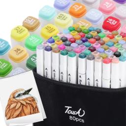 Conjunto de canetas marcadoras de arte oleosa de duas cabeças, 80-262 cores, para desenhar esboçar, marcadores à base de ponta oleosa, grafite, mangá, materiais de arte escolar - Image 4