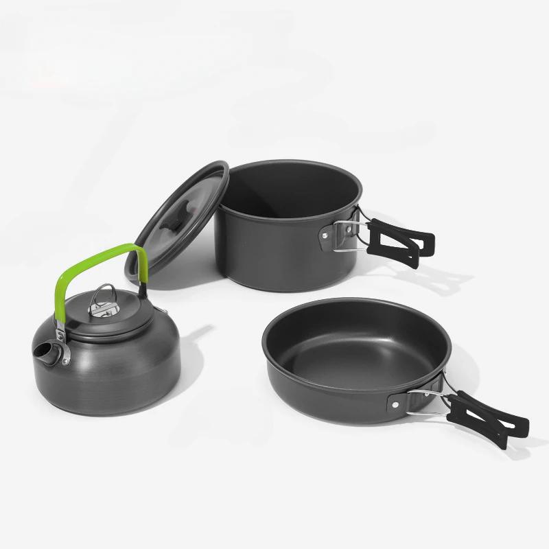 Conjunto de panelas de acampamento, alumínio antiaderente, portátil, utensílios de mesa ao ar livre, chaleira, panela, tigela para caminhadas, churrasco, piquenique - Image 1