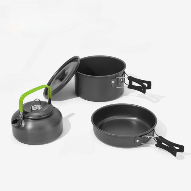 Conjunto Portátil de Panelas de Acampamento em Alumínio Antiadherente com Utensílios para Churrasco e Piquenique