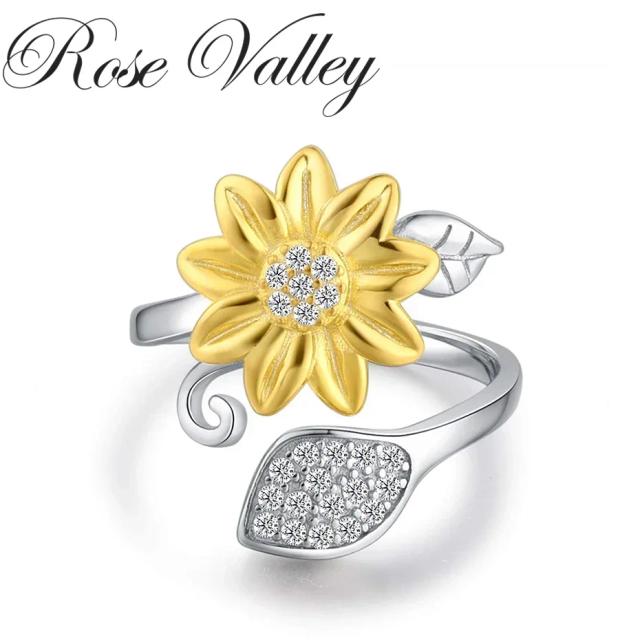 Anel Ajustável de Girassol Rose Valley com CZ - Joia Moderna e Presente Perfeito para Aniversário Feminino