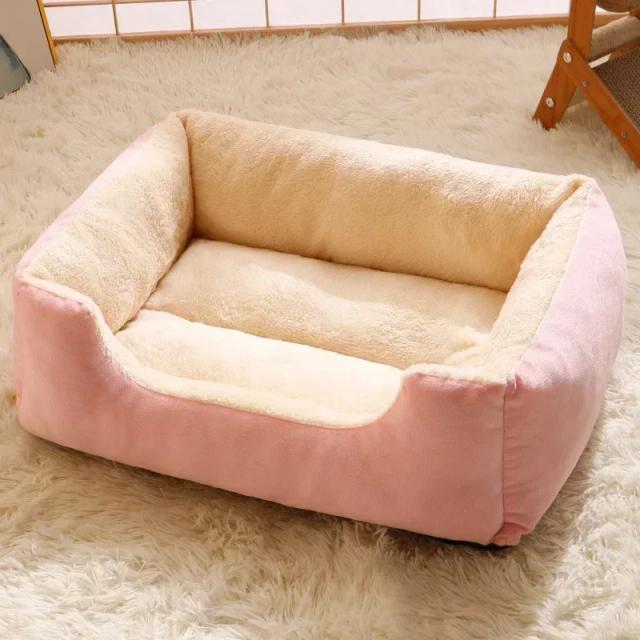 Sofá-Cama Quente em Formato de Canil Quadrado de Pelúcia para Gatos e Cães Pequenos, Acessórios Confortáveis para o Inverno