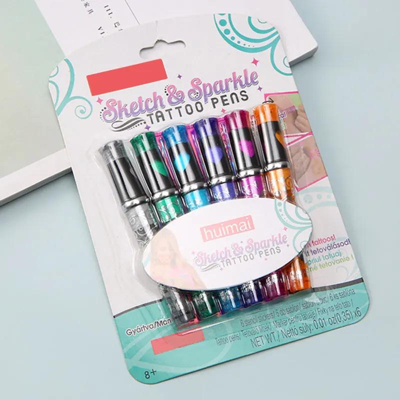 6 conjunto de cores lavável glitter tatuagem gel caneta tinta 1.0mm ponta arte graffiti desenho pintura marcação diy decoração da pele papelaria - Image 1