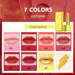 Waterproof Long Lasting Glitter Gold Lipstick, Shimmer Nude Pigmentos, Brilho labial metálico fosco, Copo não pegajoso, Velvet Lip Stick - Image 6
