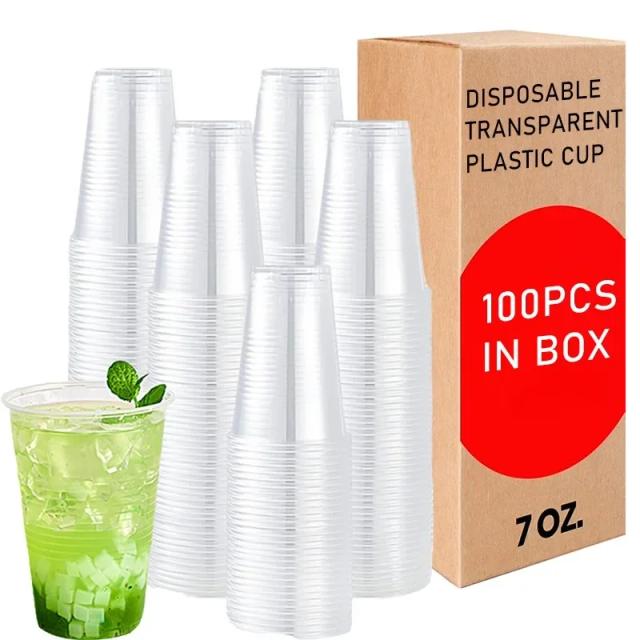 Copos de Plástico Transparente Descartáveis para Festas, Casamentos e Bebidas - 7oz, Disponíveis em 50 ou 100 Unidades