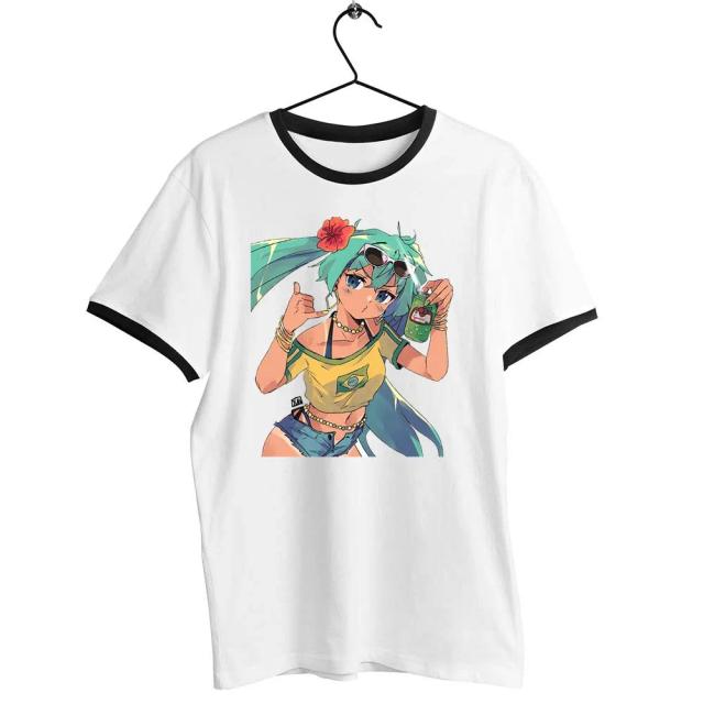 Camiseta Unisex Masculina Preta com Estampa Engraçada de Brasileiro Miku e Cão