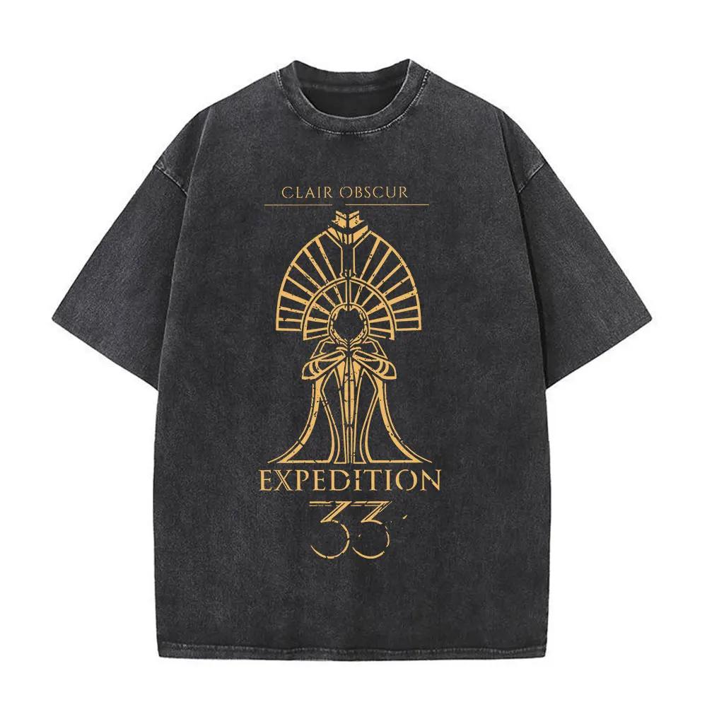 Esquie clair obscur expedição 33 vintage lavado t camisas fãs do jogo presente t camisa das mulheres dos homens roupas moda manga curta camiseta - Image 1