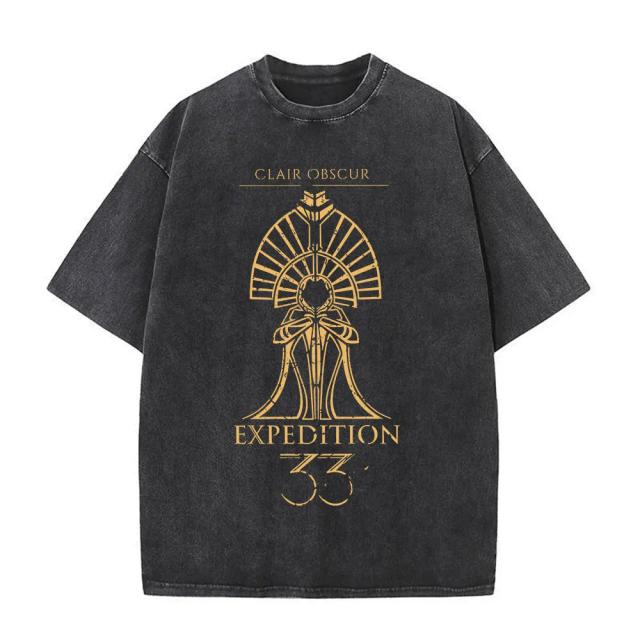 Esquie Clair Obscur Expedition 33 Camiseta Lavada Vintage Manga Curta