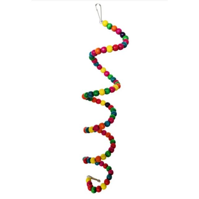 Brinquedo de Escada Giratória com Contas de Madeira Coloridas para Papagaio - Acessório Ideal para Gaiolas de Pássaros e Brinquedo Mordedor