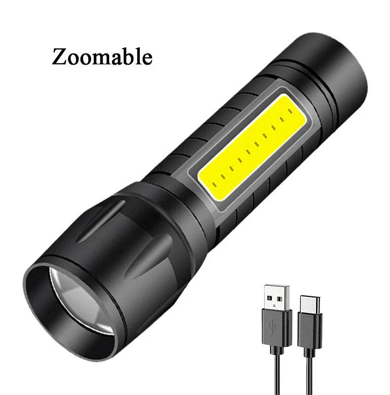 Lanterna LED portátil com bateria embutida, tocha de emergência à prova d'água, luz recarregável, luz de flash zoom, 3 modos, T6 COB - Image 1