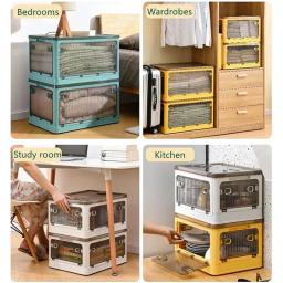 Caixa de armazenamento dobrável com rodas, Organizador de artigos diversos empilháveis, armazenamento doméstico, grande capacidade, livros, lanche, Toy Bin - Image 3