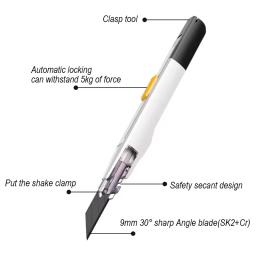 Anti-Shaking Utility Knife, lâminas de aço preto afiado, cortador de caixa, bloqueio automático, artesanato profissional, abridor DIY, SDI 9mm, ângulo de 30 graus - Image 3