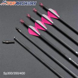 Toparchery tiro com arco setas de carbono puro, pena de braseira, coluna 300/350/400 caça ao ar livre tiro recurvo arco seta acessórios - Image 1