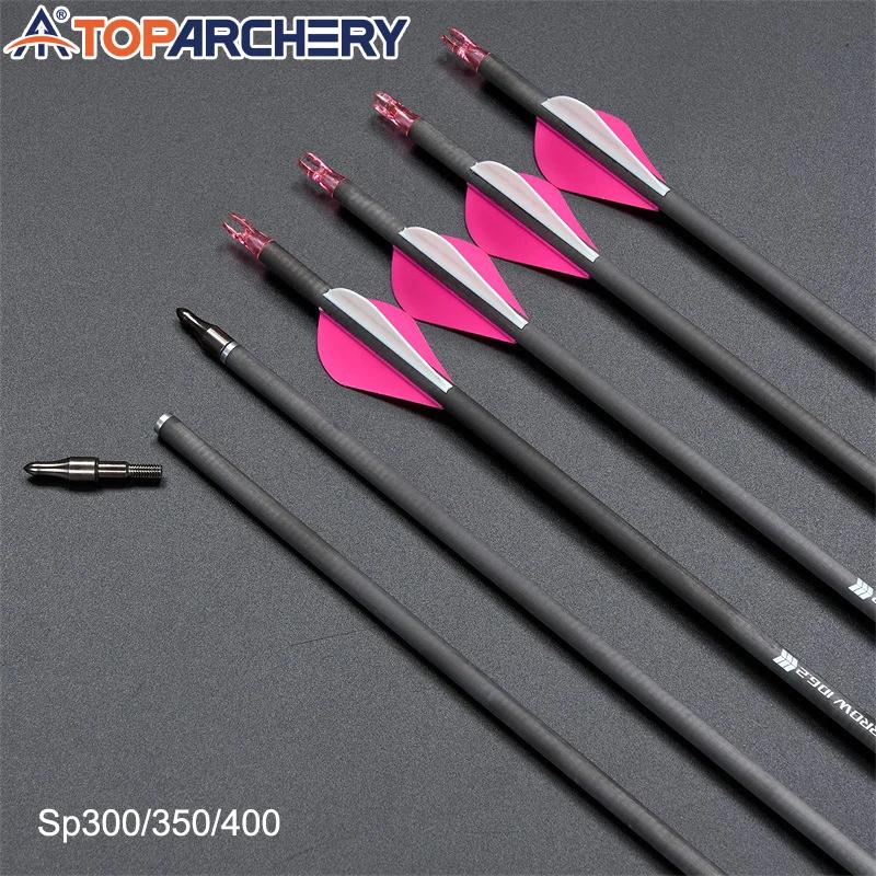 Toparchery tiro com arco setas de carbono puro, pena de braseira, coluna 300/350/400 caça ao ar livre tiro recurvo arco seta acessórios - Image 1
