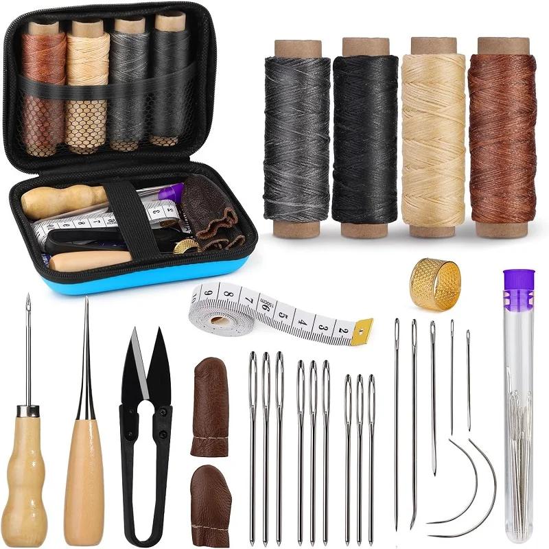 Buddur kit de ferramentas de costura de couro com linha encerada e agulhas furador profissional diy couro artesanal acessórios conjunto - Image 1