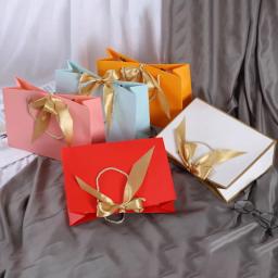 10 Pçs/lote Caixa de Presente de Papel Sacos De Papel de Presente Com Alça de Fita do Ouro Personalizado Saco Caixa de Presente de Negócios Para Pequenas Empresas - Image 3