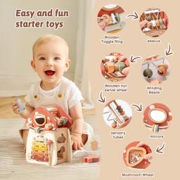 Bloco De Construção De Madeira Para Bebês, Jogo De Percussão De Música, Educação Recém-Nascida, Casa De Cogumelos, 5 Em 1, Desenhos Animados, Forma De Animal, Brinquedo De Correspondência - Image 4