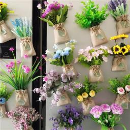 Compre 3 ganhe 1 bolsa de linho flores artificiais adesivos magnéticos faça você mesmo simulação de flor de geladeira ímã de cozinha decoração de casa presente - Image 2