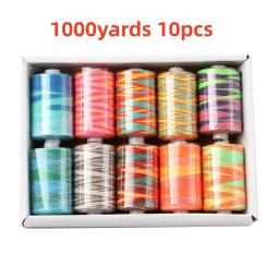 Fio de poliéster para costura e Quilting, Ponto de mão, Arco-íris Seção tingida, Fio para bordado, Máquina, 1000 jardas, 10pcs - Image 1