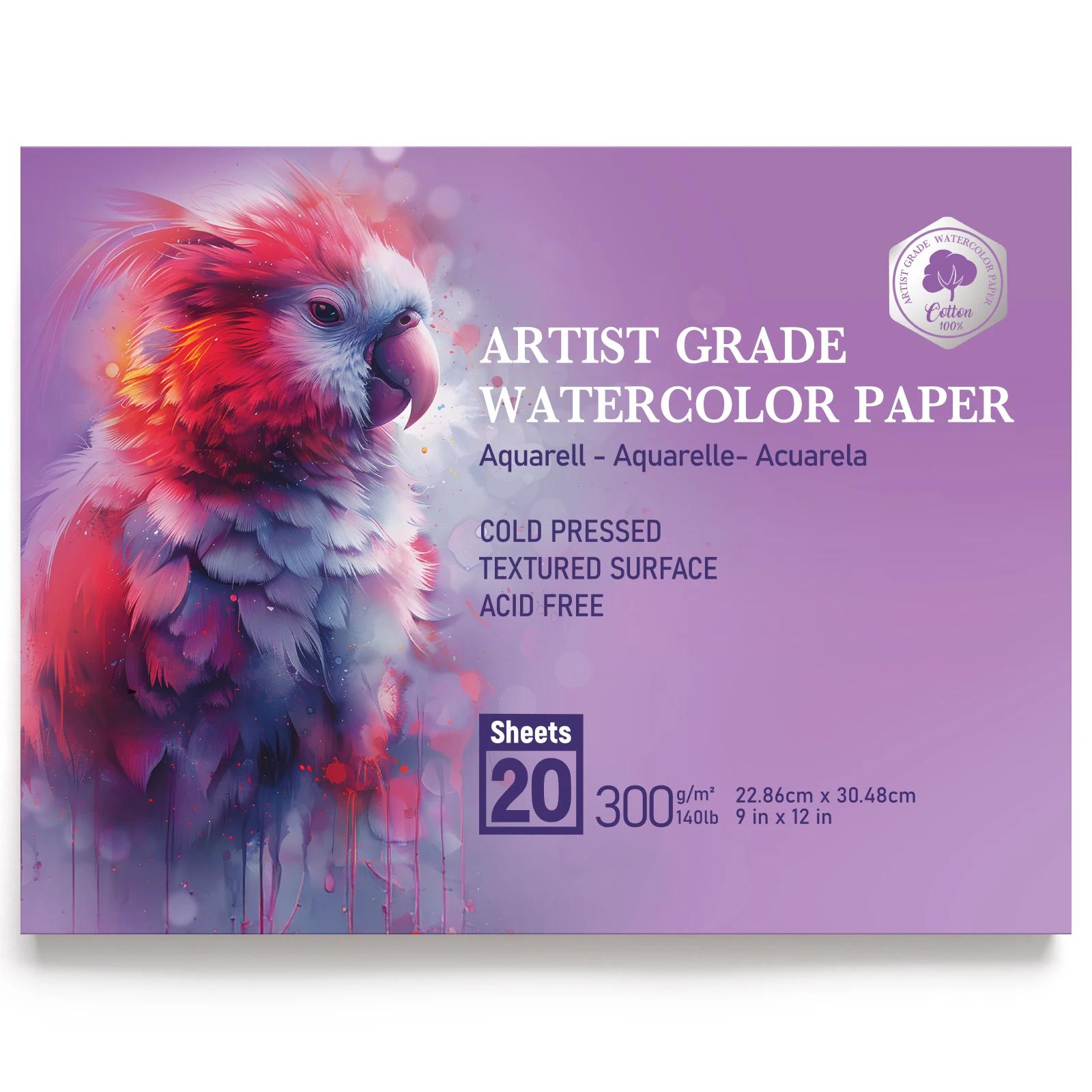 Almofada de Papel de Aquarela Prensada a Frio 100% Algodão - Bloco Artístico com 20 Folhas 140LB 300GSM para Aquarela e Gouache