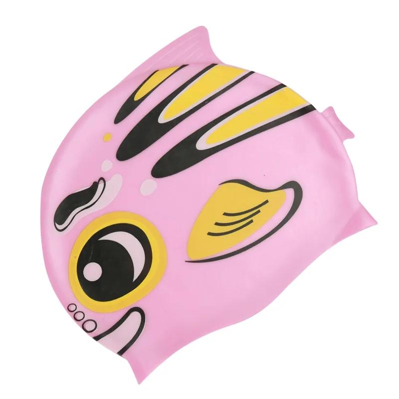 Boné de natação impermeável para crianças, animal dos desenhos animados, chapéu de praia de silicone, cabelo comprido, piscina para proteger ouvidos, meninos e meninas, novo - Image 1