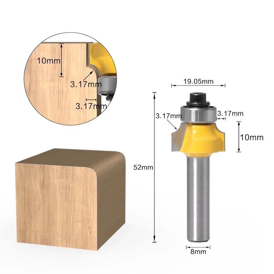 Corner Round Over Router Bit com rolamento, Fresa para madeira, Ferramenta para madeira, Tungstênio, Carboneto, 8mm - Image 1