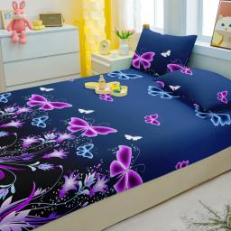 3-Piece Set Folha equipada com padrão de borboleta, impresso tampa da cama, simples e moderno, fosco, quarto, cama - Image 5
