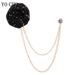 Broches de casamento para homens, arte de pano, broche artesanal de flor rosa, alfinete de lapela, corrente borla, acessórios masculinos, boutonniere do noivo - Image 2