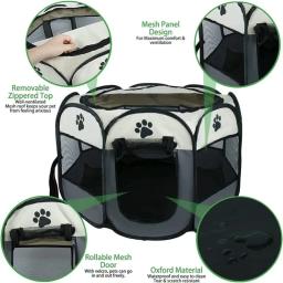Cercadinho de estimação dobrável com cerca interior, Oxford, leve, Puppy Play Pen para cães médios, Playpens portáteis para gato - Image 4